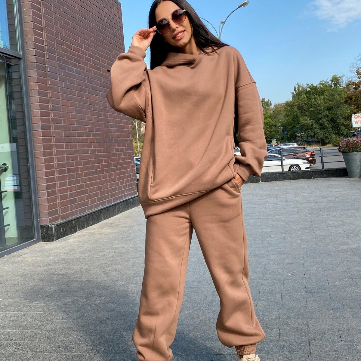 Women's Fashion Solid Color Hooded Casual Two-piece Suits