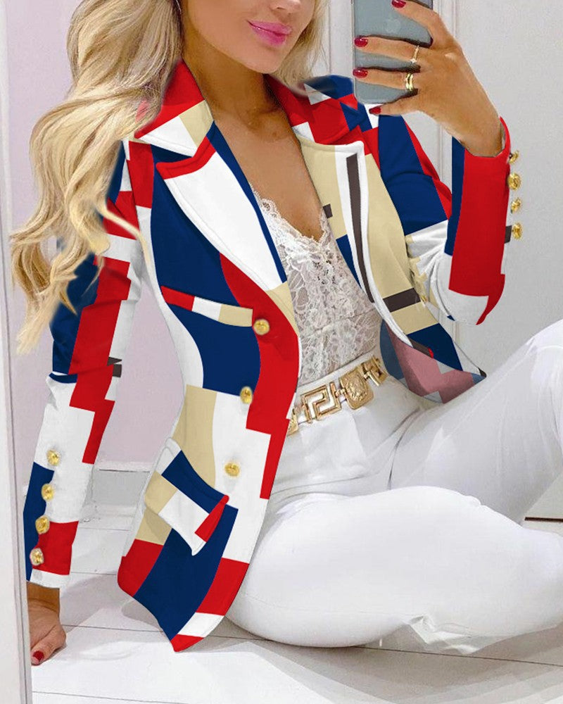 Fashion Printed Long Sleeve Casual Small Suits