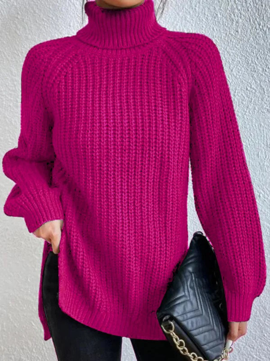 Women's Mid-length Raglan Sleeve High Lapel Split Knitwear