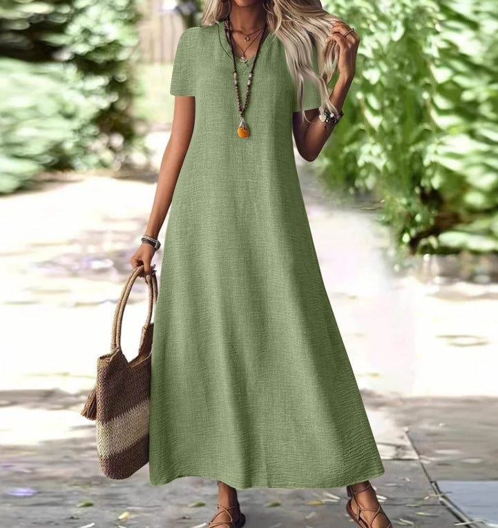 Summer Back Zipper Sleeve Cotton Linen Solid Color Shorts