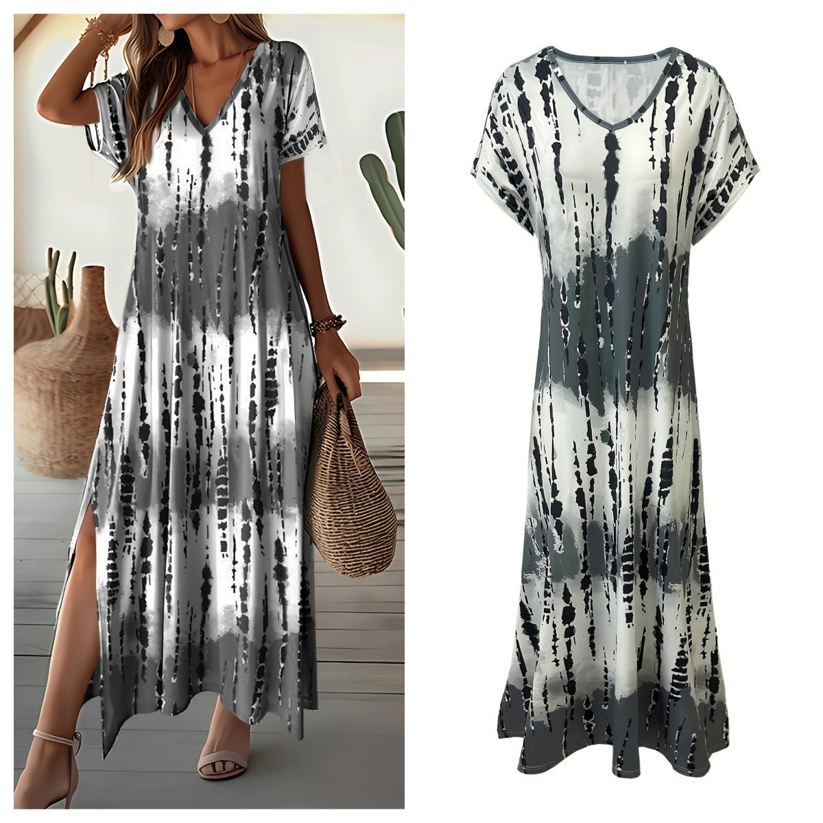 Women's Large Casual Summer Digital Floral Print Slit Street Style Dress