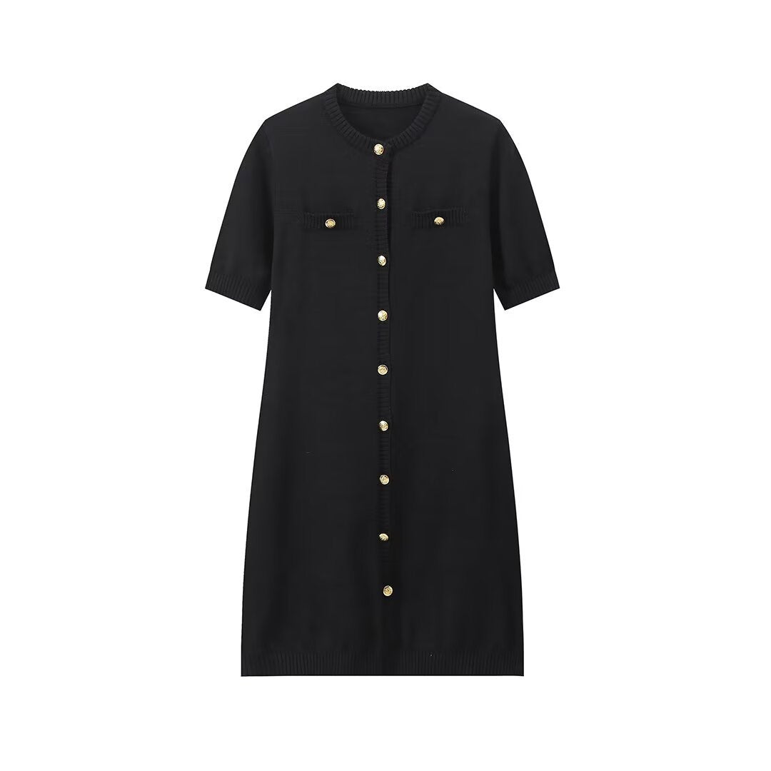 Women's Summer Fashion Round Neck Single-breasted Sleeve Dresses