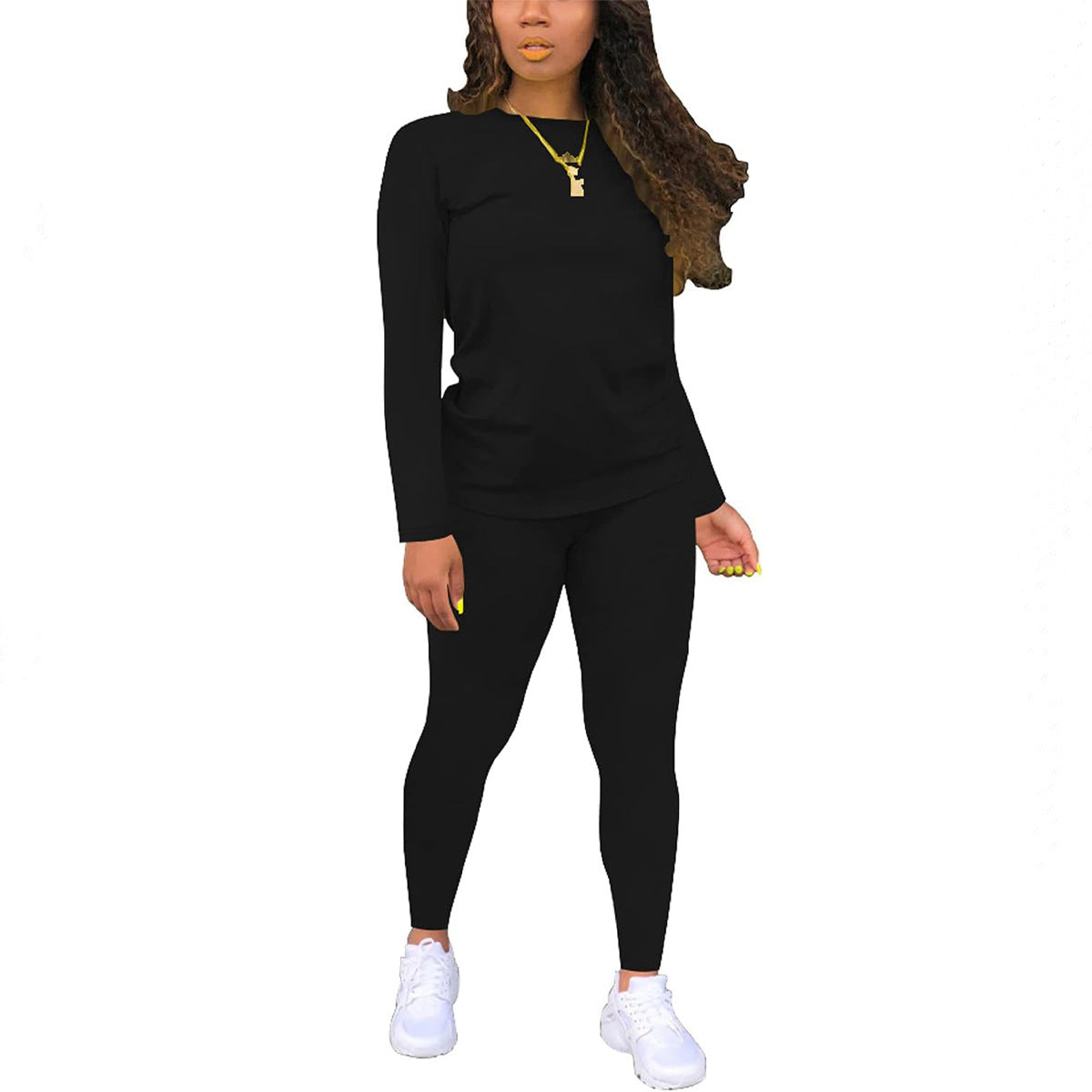 Women's Color Gradient Printing Round Neck Long Sleeve Trousers Suits