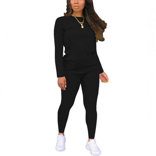 Women's Color Gradient Printing Round Neck Long Sleeve Trousers Suits