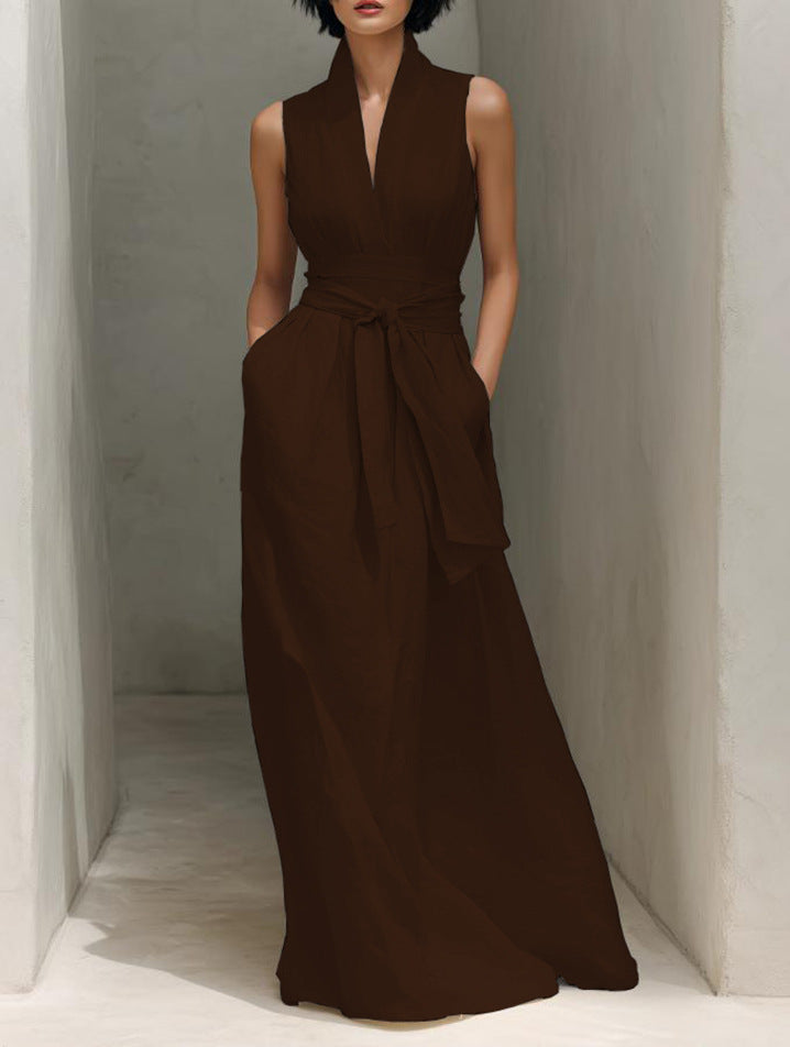Women's Summer Solid Color Sleeveless Cold-shoulder Dress