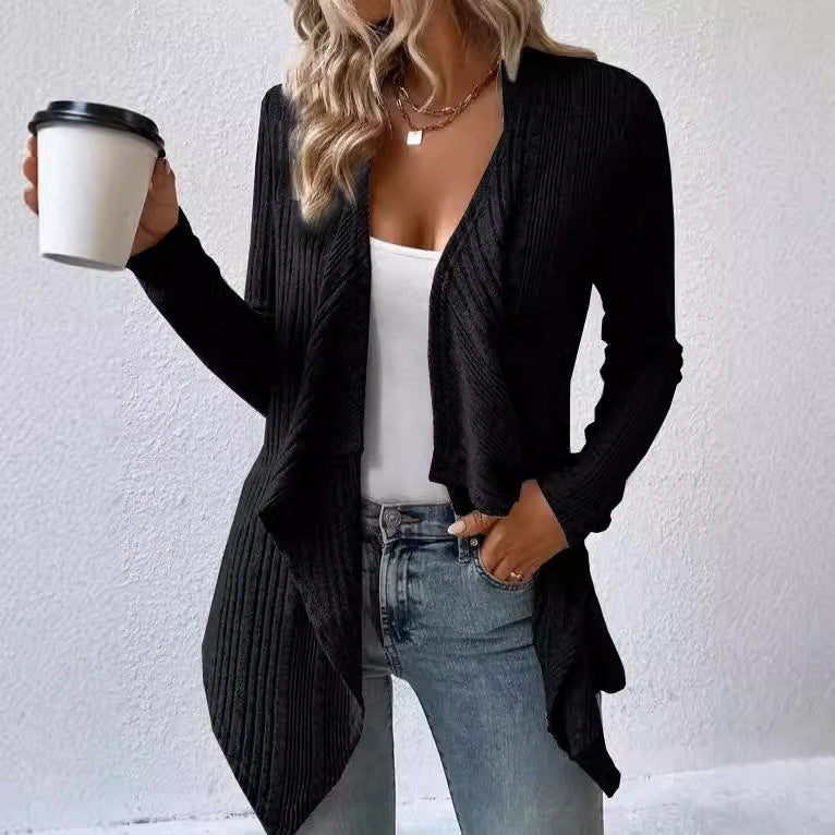 Women's Fashion Solid Color Knitted Placket Long Cardigans