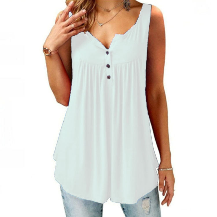 Women's Summer Solid Color Pleating Sleeveless Casual Blouses