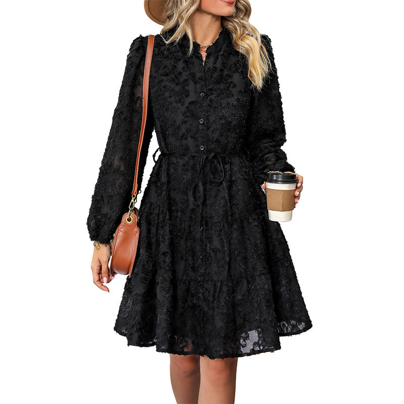 Black Dress Autumn Jacquard Long Sleeve Dresses