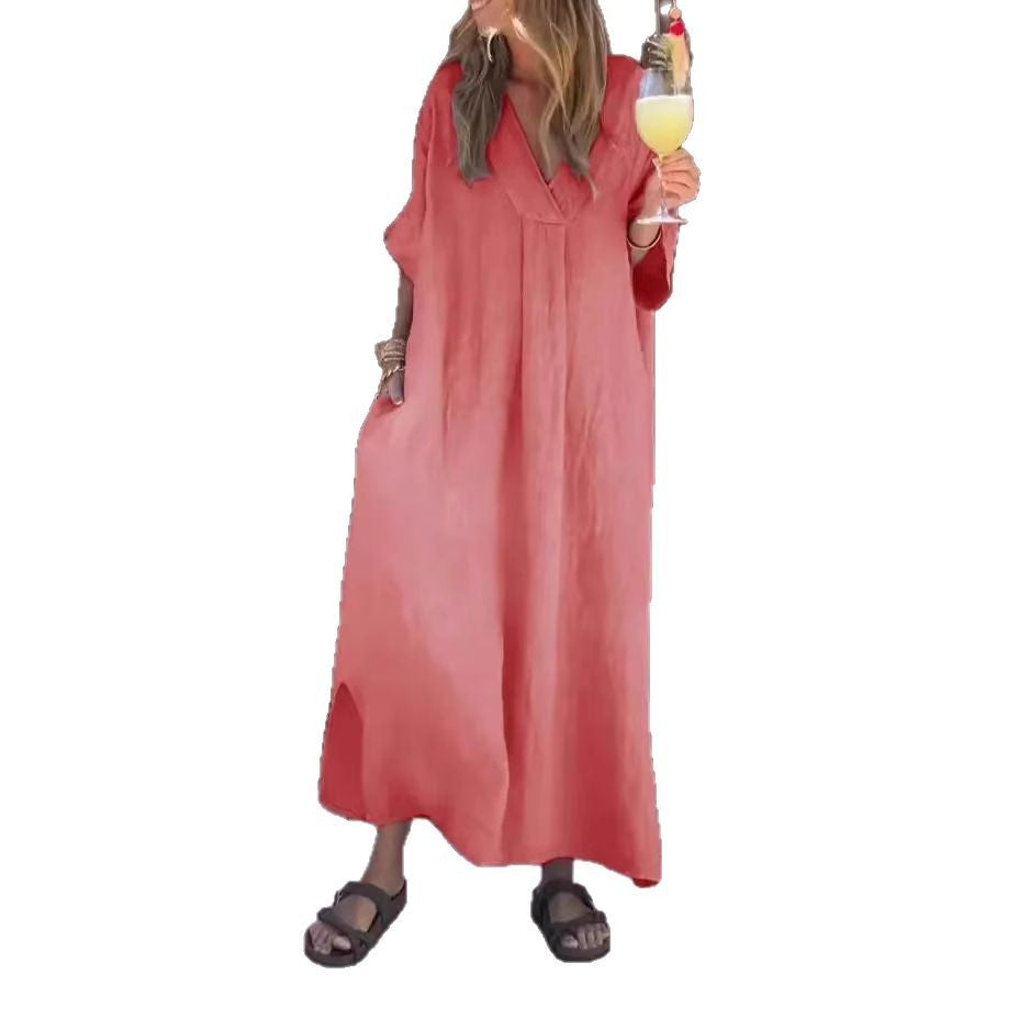 Comfortable Spring Cotton Casual Short-sleeved Long Dress