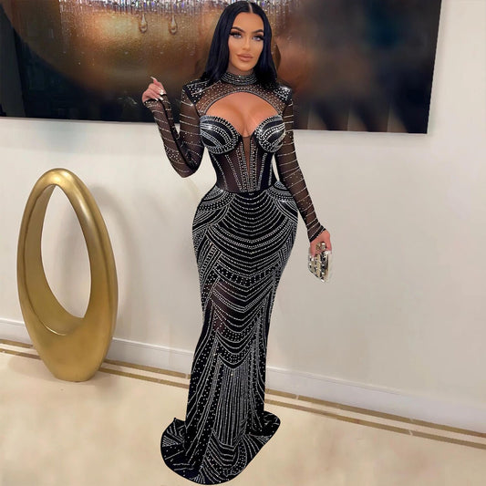 Women's Versatile Slim Fit Rhinestone Dress Dresses