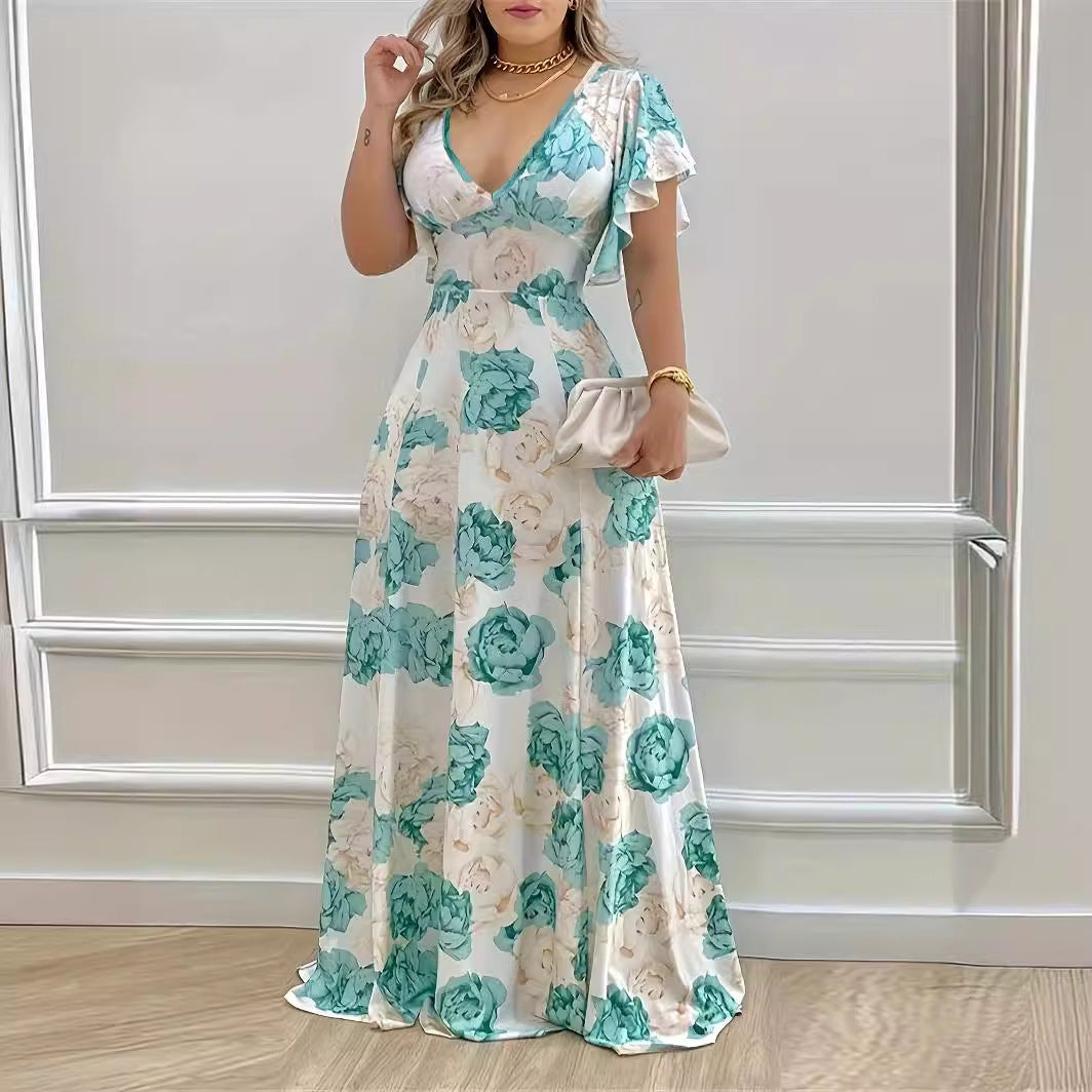 Women's Collar Elegant Casual Printed Long Large Dress