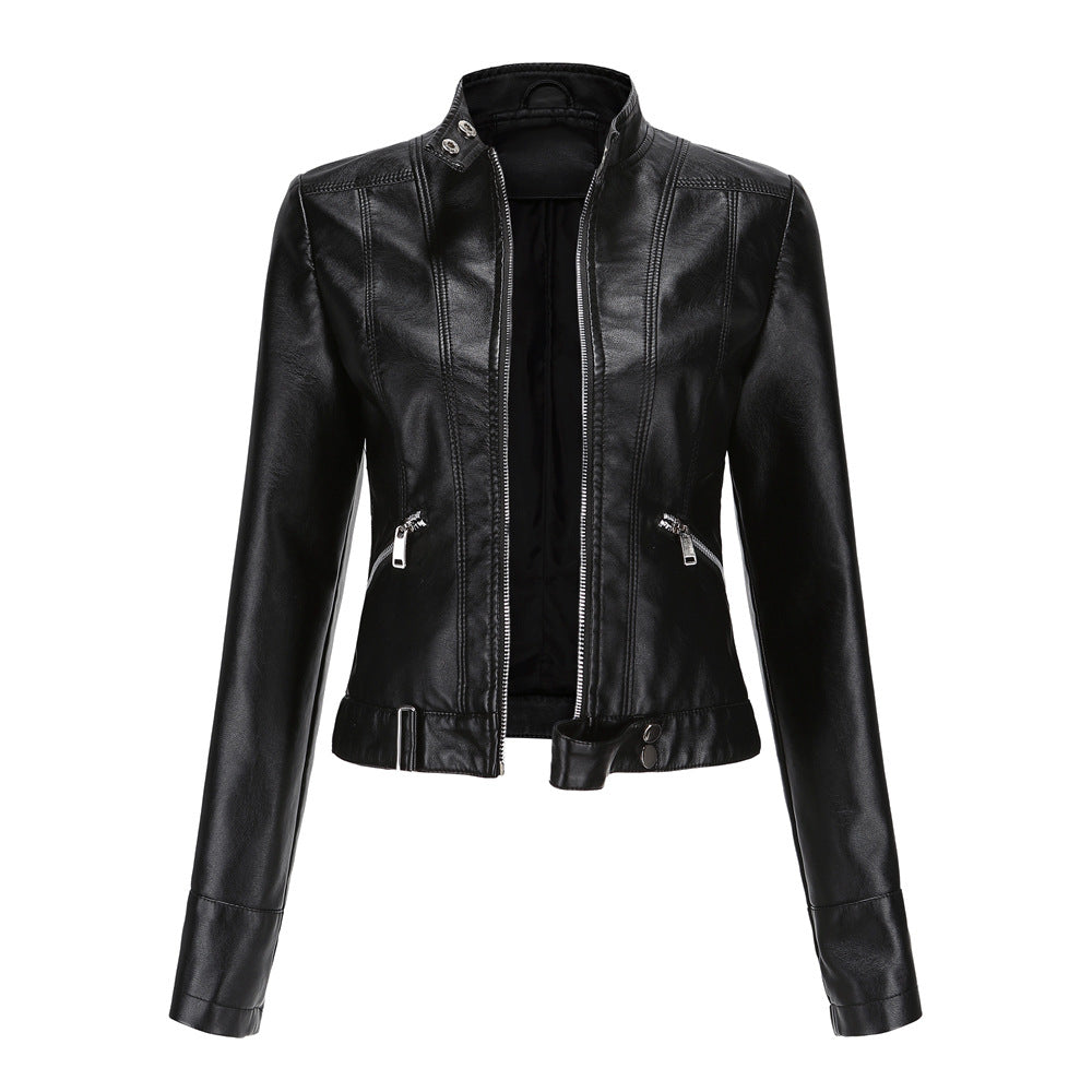 Women's Fashion Leather Stand Collar European Shorts