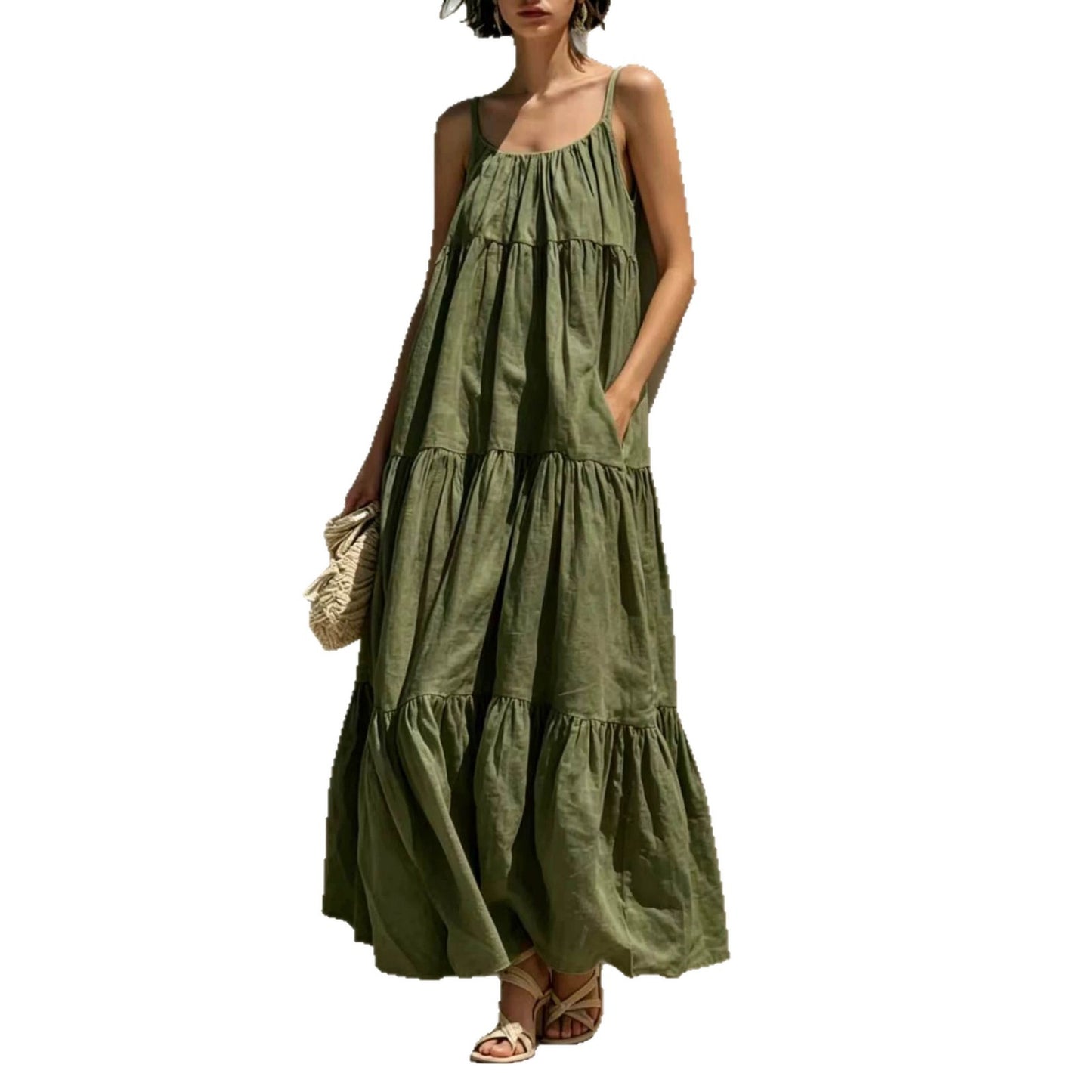 Summer Sleeveless Strap Elegant Stitching A- Dress