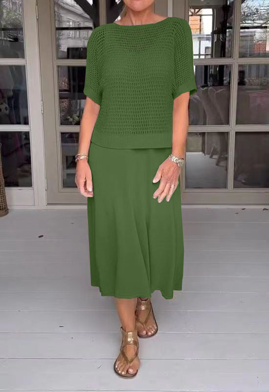 Chic Knitted Empty Dress Casual Solid Color Suits