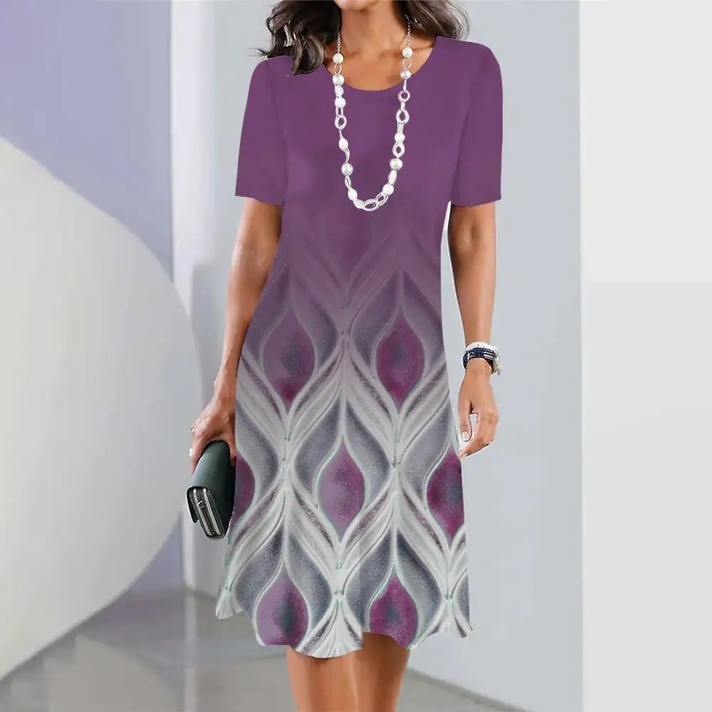 Women's Geometric Print Sleeve Clothes Summer Ladies Dresses