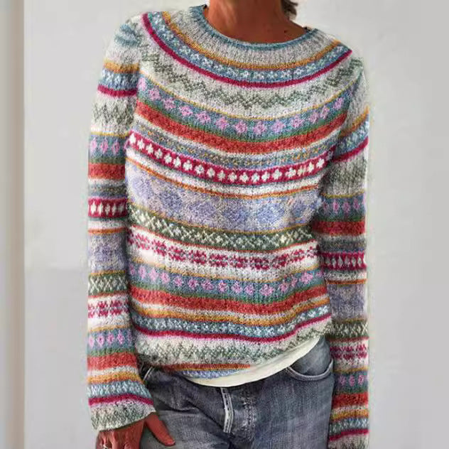Women's Round Neck Multicolor Loose Fashion Pullover Sweater