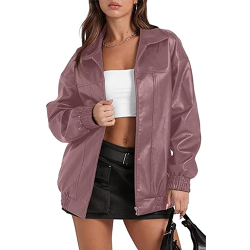 Women's Long Sleeve Lapel Zipper Side Pocket Jackets