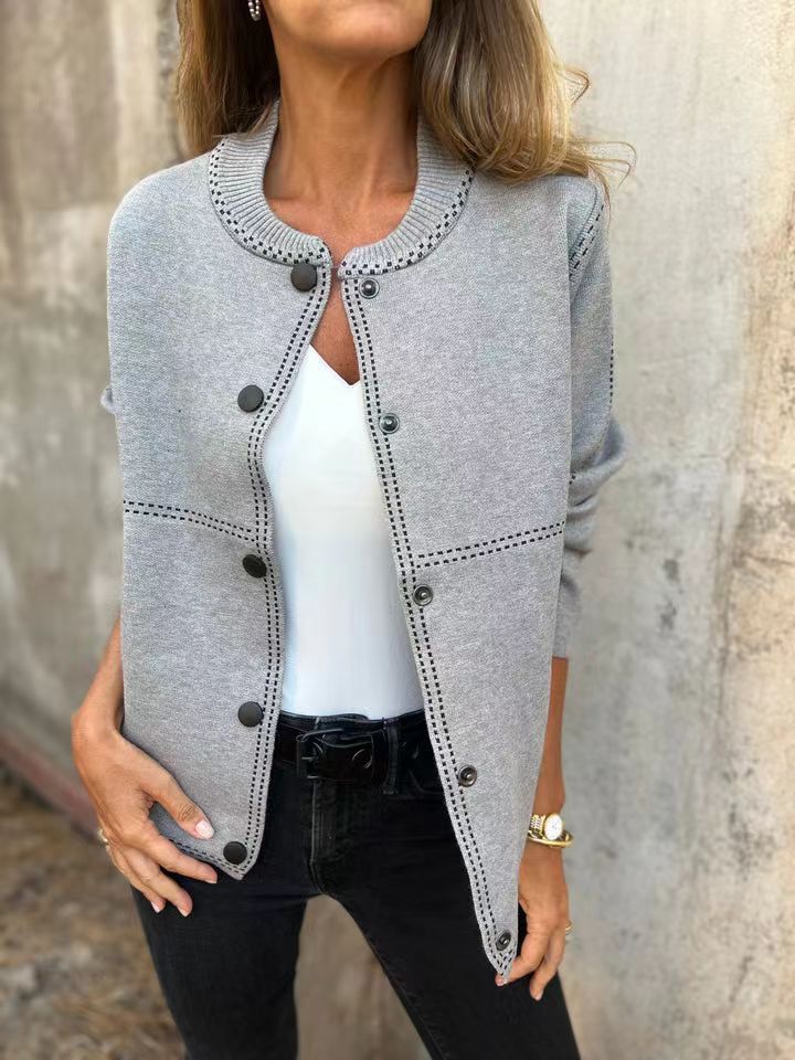 Striped Loose Round Neck Button Long Sweater