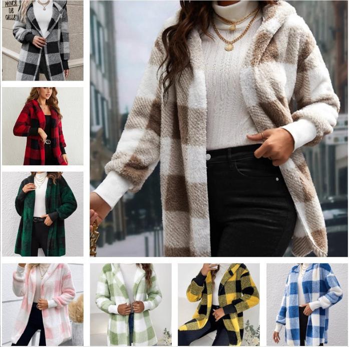 Women's Loose Plaid Color Stitching Knitted Fashion Coats