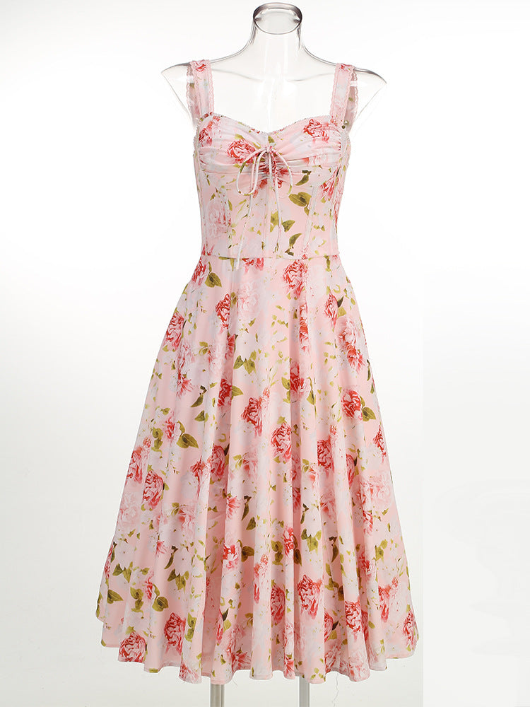 Floral Print Dress Midi Elegant Slimming Dresses