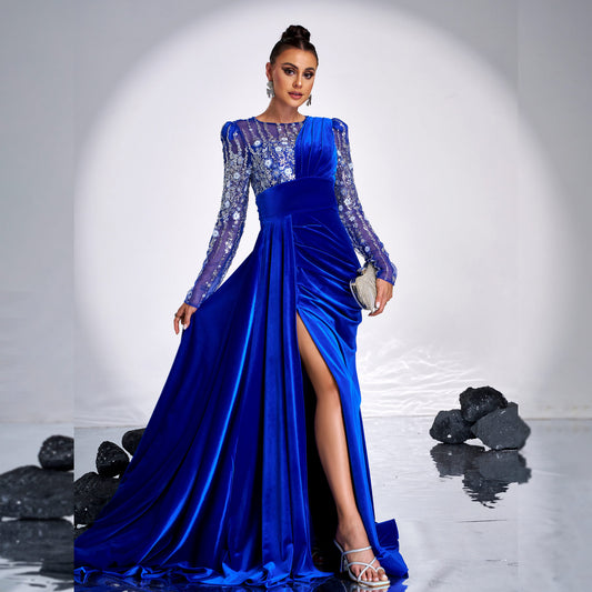 Women's Long Sleeve Temperament Crew Neck Sequined Dresses