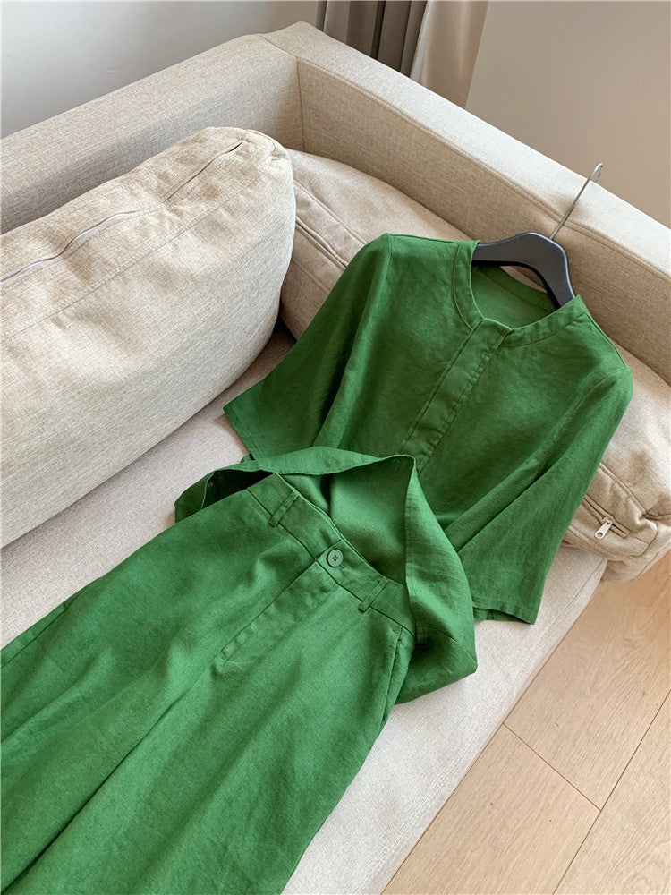 Cotton Linen Sleeve Temperament Commute Two-piece Fashion Casual Suit