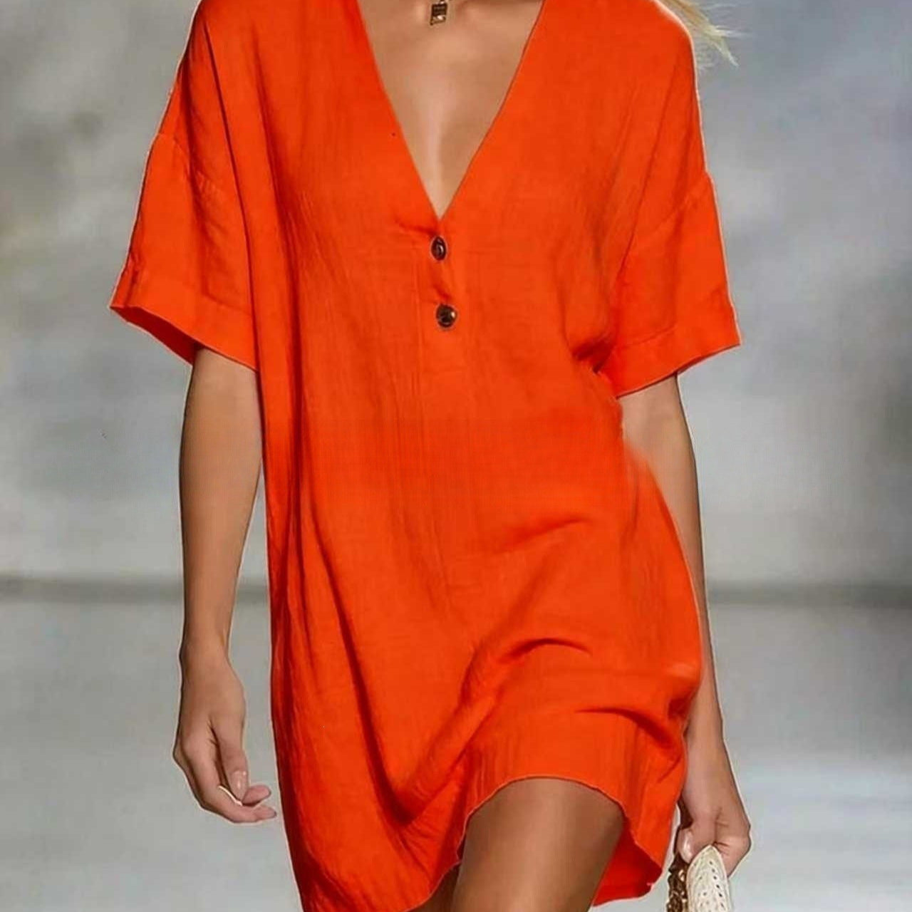 Summer Casual Comfortable Button Cotton Linen Dress
