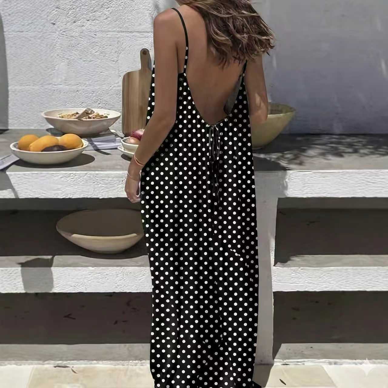 Women's Sling Backless Loose Leisure Pajamas Printed Dress