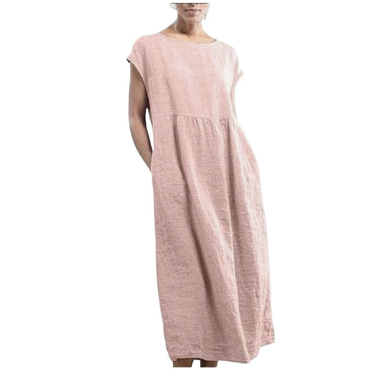 Color Sleeveless Loose Cotton Linen Pocket Dress
