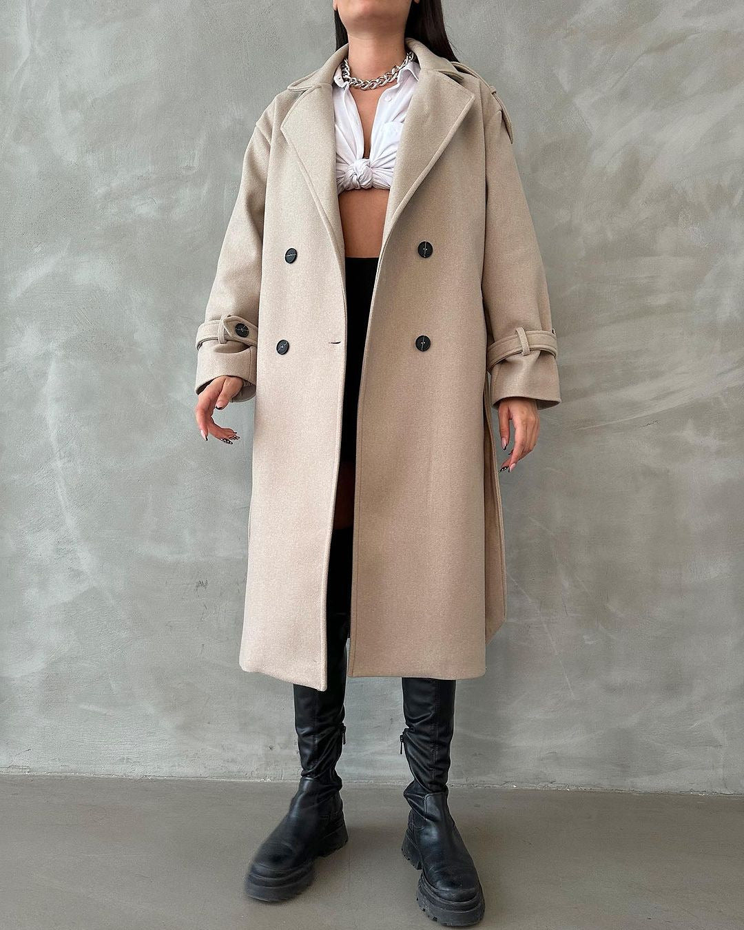 Women's Mid-length Commuter Woolen Versatile Loose Long Coats