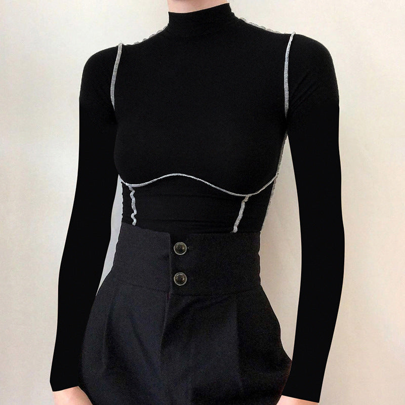 Mesh Patchwork Cropped T-shirt Hot Slimming Reverse Car Blouses