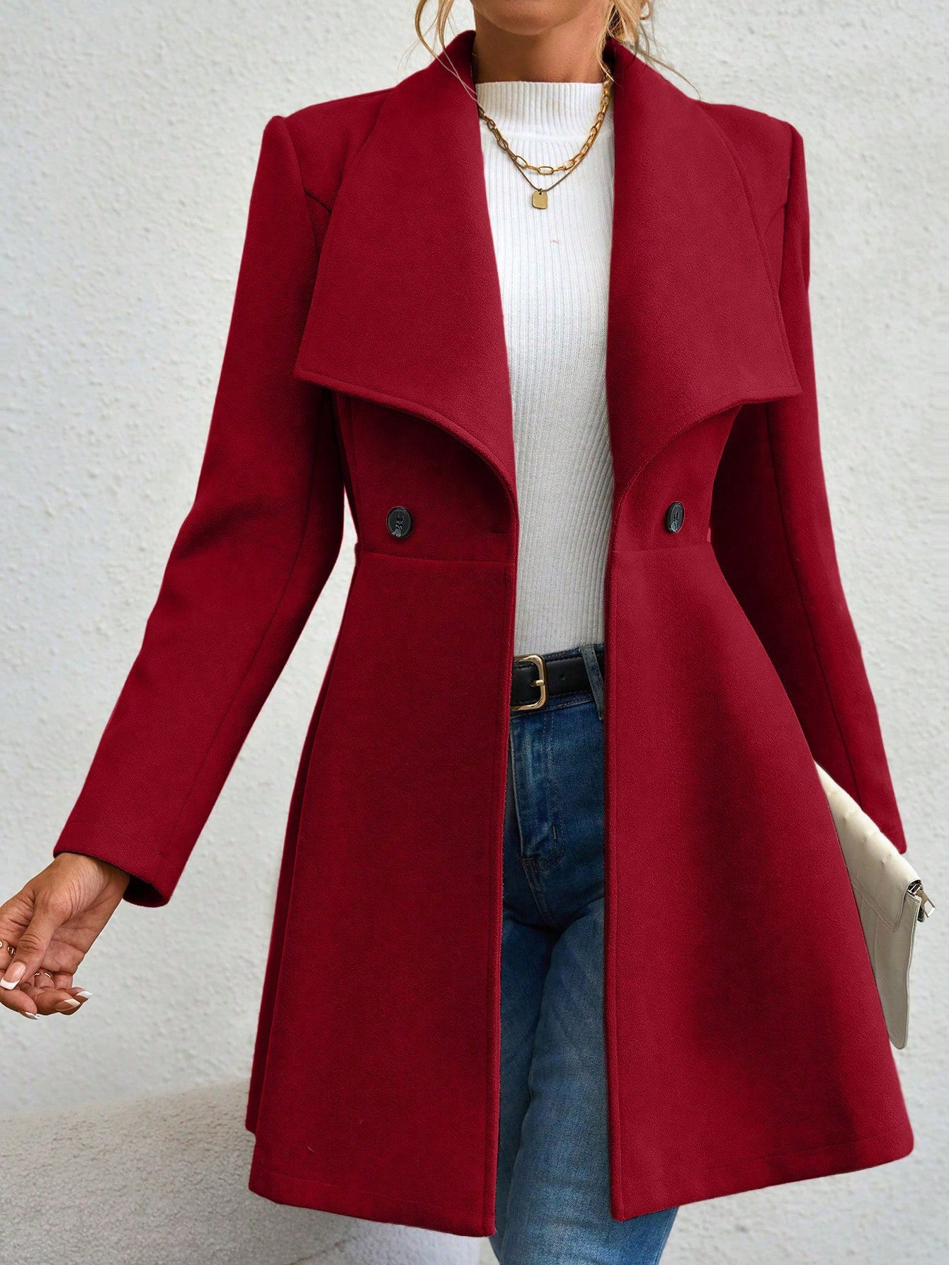 Women's Woolen Slim Fit Long Fashion Lapel Coats