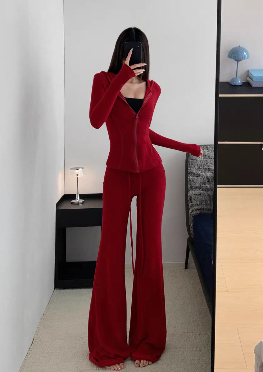 Autumn Simple Comfortable Tight-fitting Cinched Single-breasted Drawstring Trousers Suits