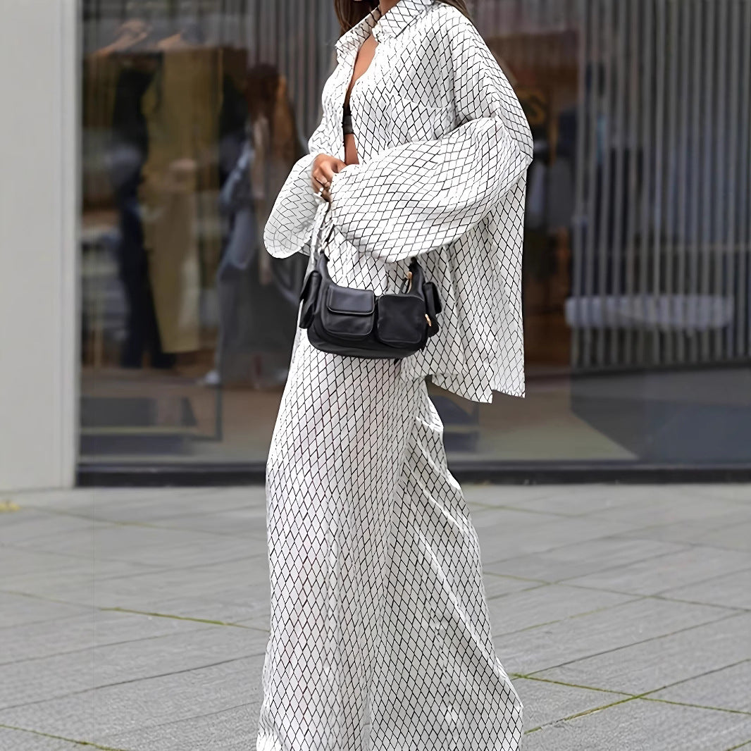 Women's Printed Loose Comfortable Long Sleeve Trousers Suits