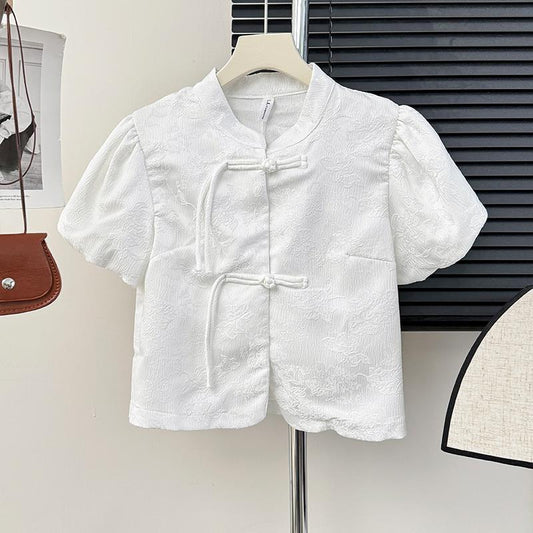 Women's Style Stand Collar Puff Sleeve Shirt Design Dresses