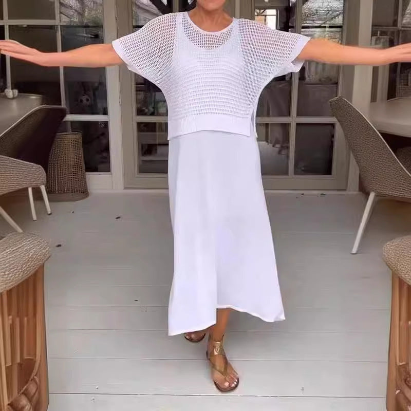 Chic Knitted Empty Dress Casual Solid Color Suits