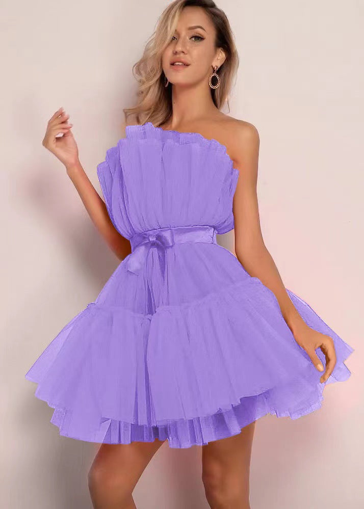Women's Tube Mesh Graceful Bow Pettiskirt Dress Tops