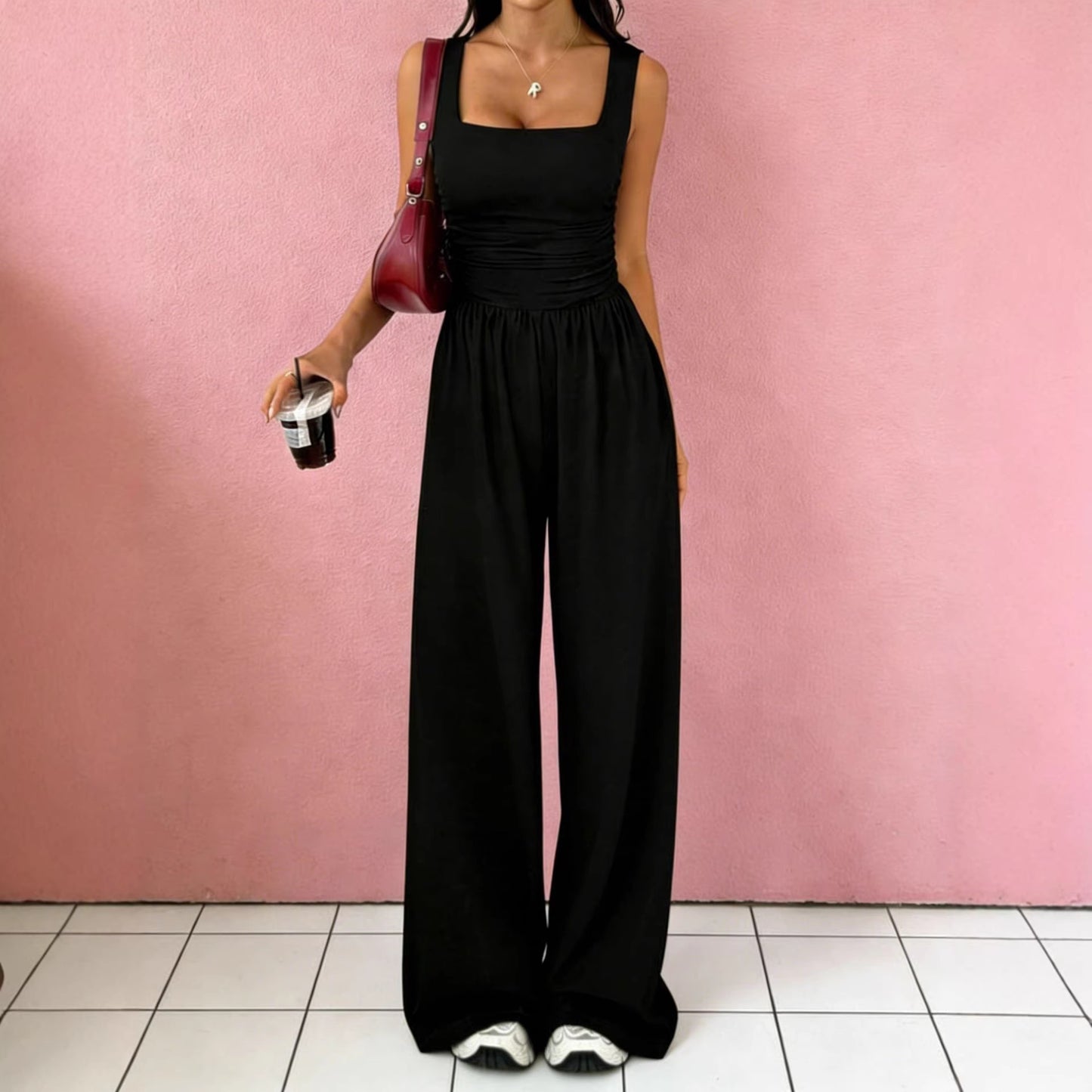 Solid Color Sexy Wide Leg Two-piece Fashion Casual Suit