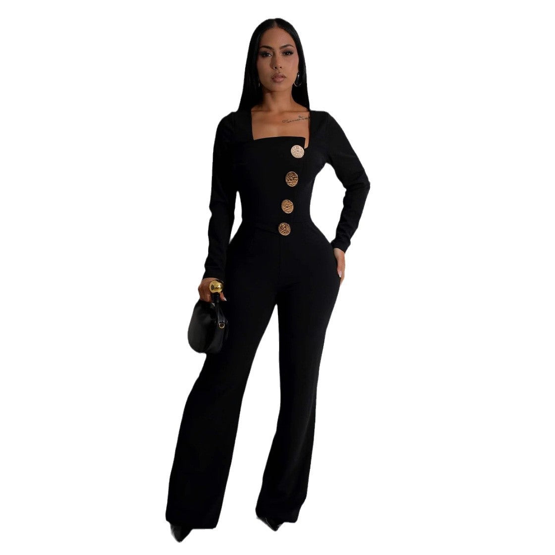 Women's Line Stitching Large Buttons Long-sleeved Sports Suits