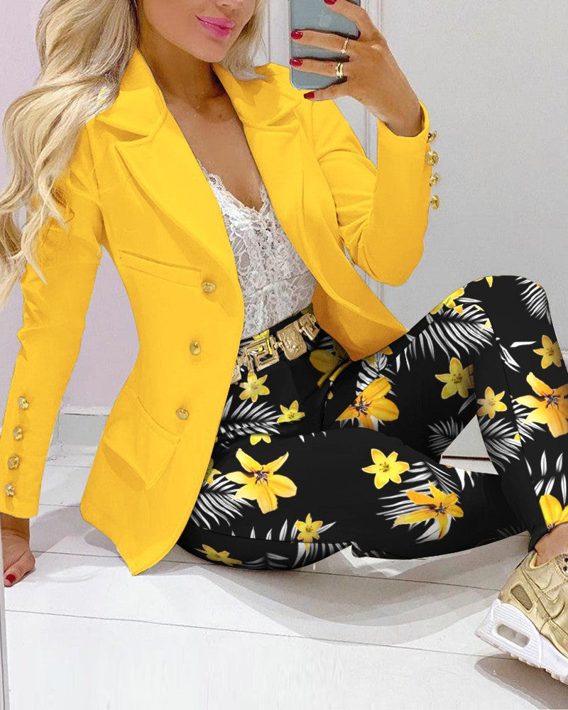 Fashion Printed Long Sleeve Casual Small Suits