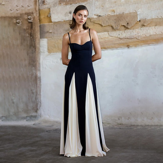 Women's Low-cut Contrast Color Dress Temperament Camisole Dresses