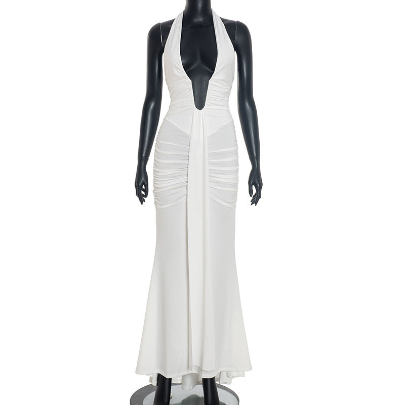 Women's Elegant Vacation Style Backless Halter Sheath American Dress