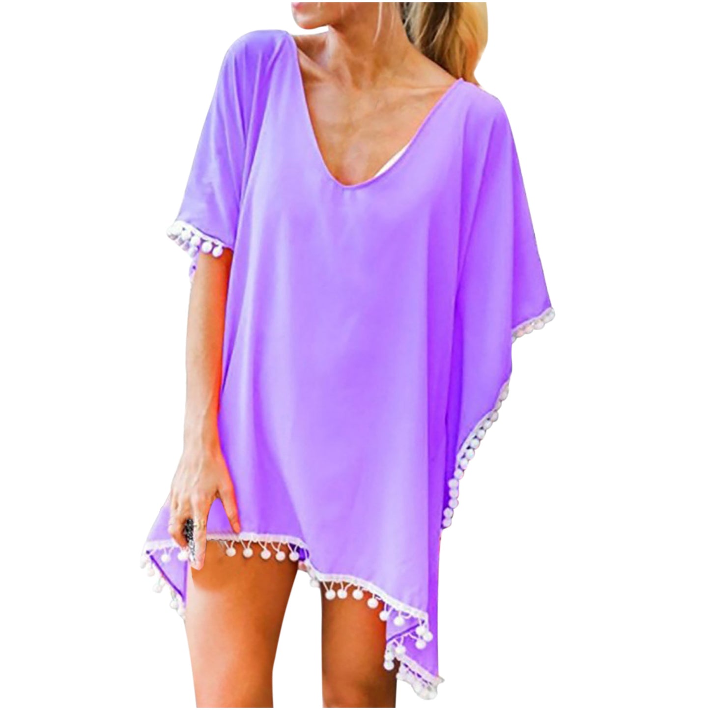 Tassel Small White Ball Chiffon Beach Blouses