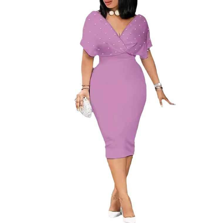 Pure Color Half Sleeve Back Zipper Dress