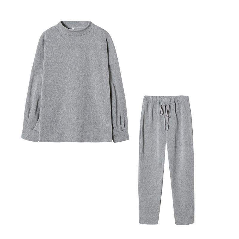Women's Turtleneck Casual Solid Color Trousers Two-piece Suits