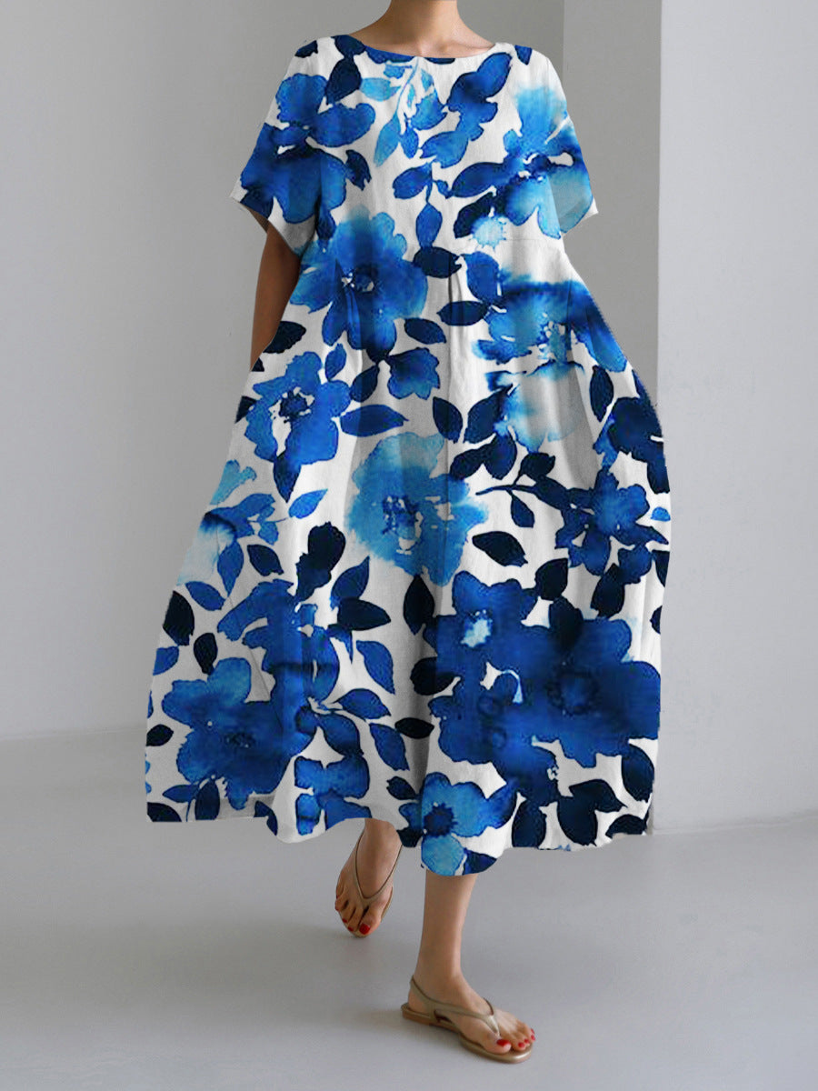 Women's Round Neck Fashion High-grade Short-sleeved Printed Dresses