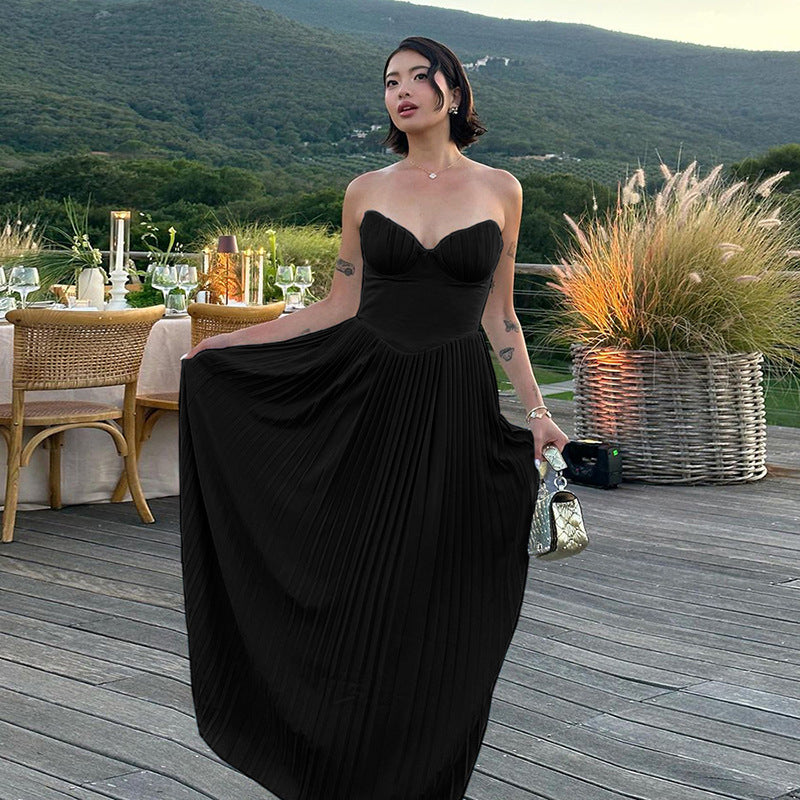 Women's Pleated Dress Tube Long Slim Fit Tops