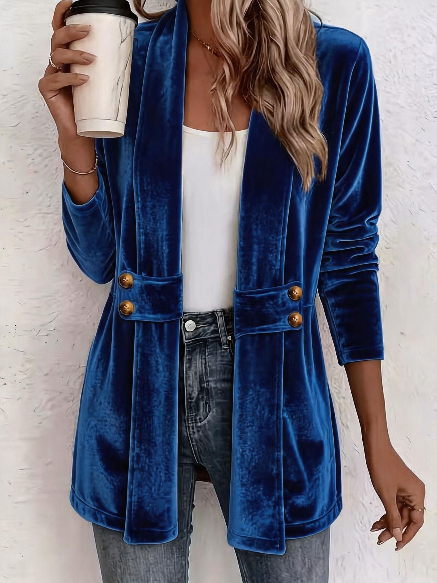 Women's Double-breasted Decorative Gold Veet Idle Style Versatile Women's Sweater