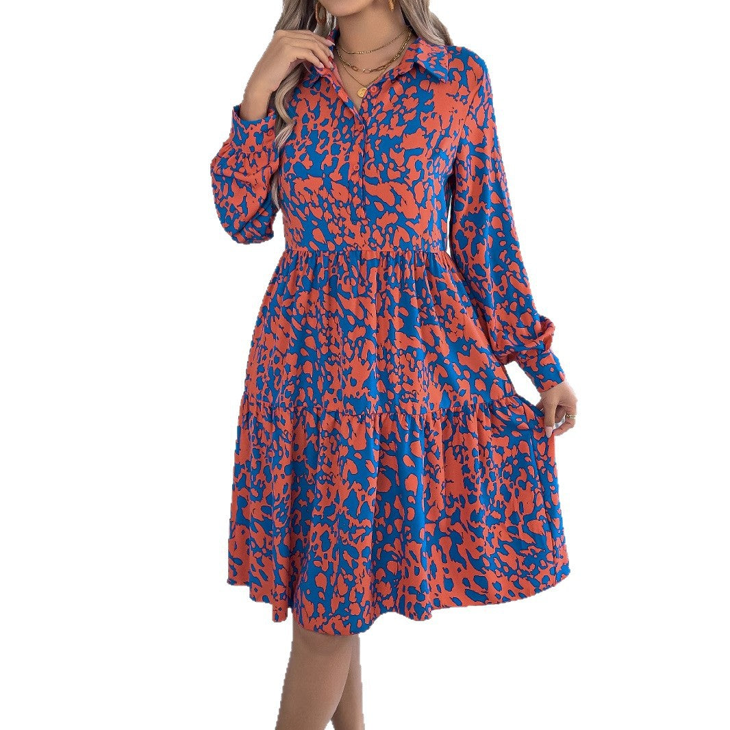 Women's Loose Contrast Color Leopard Print Long Clothing