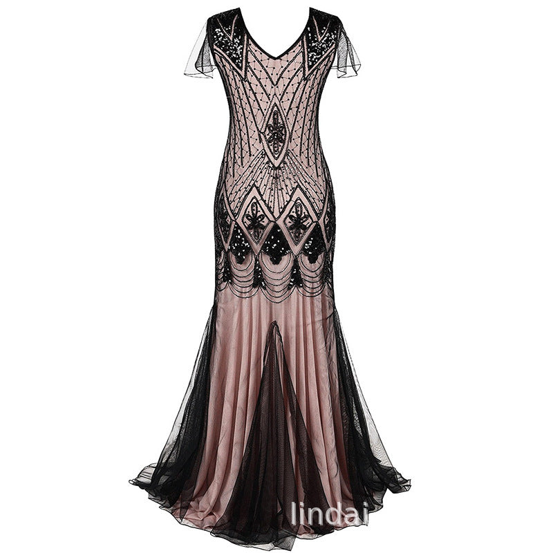 Women's Retro Sequined Dress Banquet Light Luxury Evening Dresses